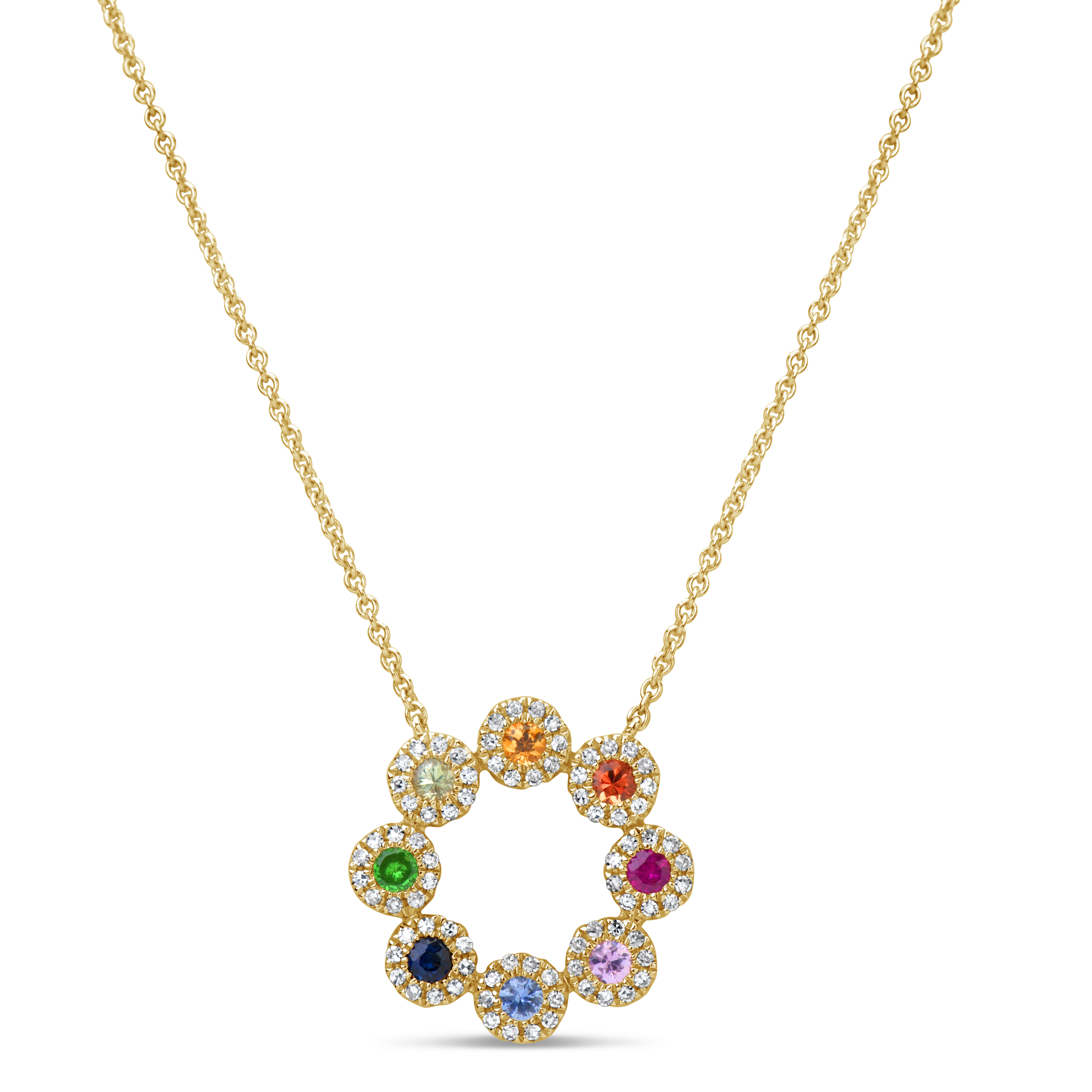 YELLOW GOLD NECKLACE WITH RAINBOW GEMSTONES AND DIAMONDS, .44 CT TW -  Howard's Jewelry Center