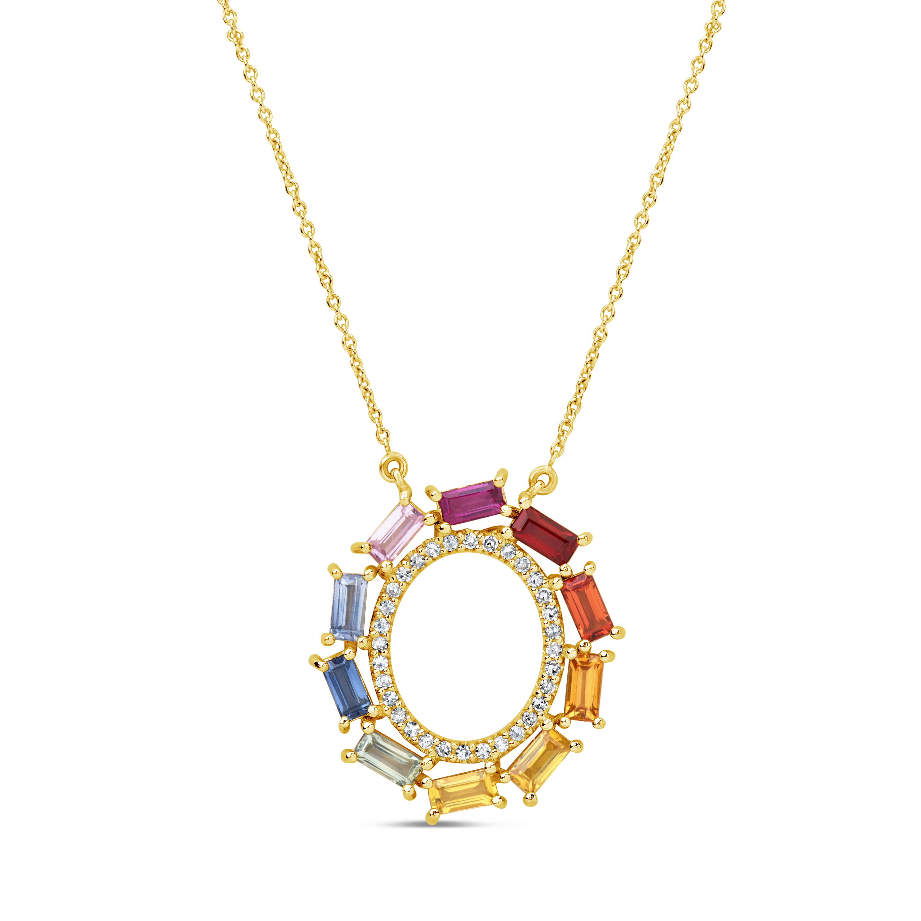 Rainbow Sapphire and Diamond Open Circle Necklace