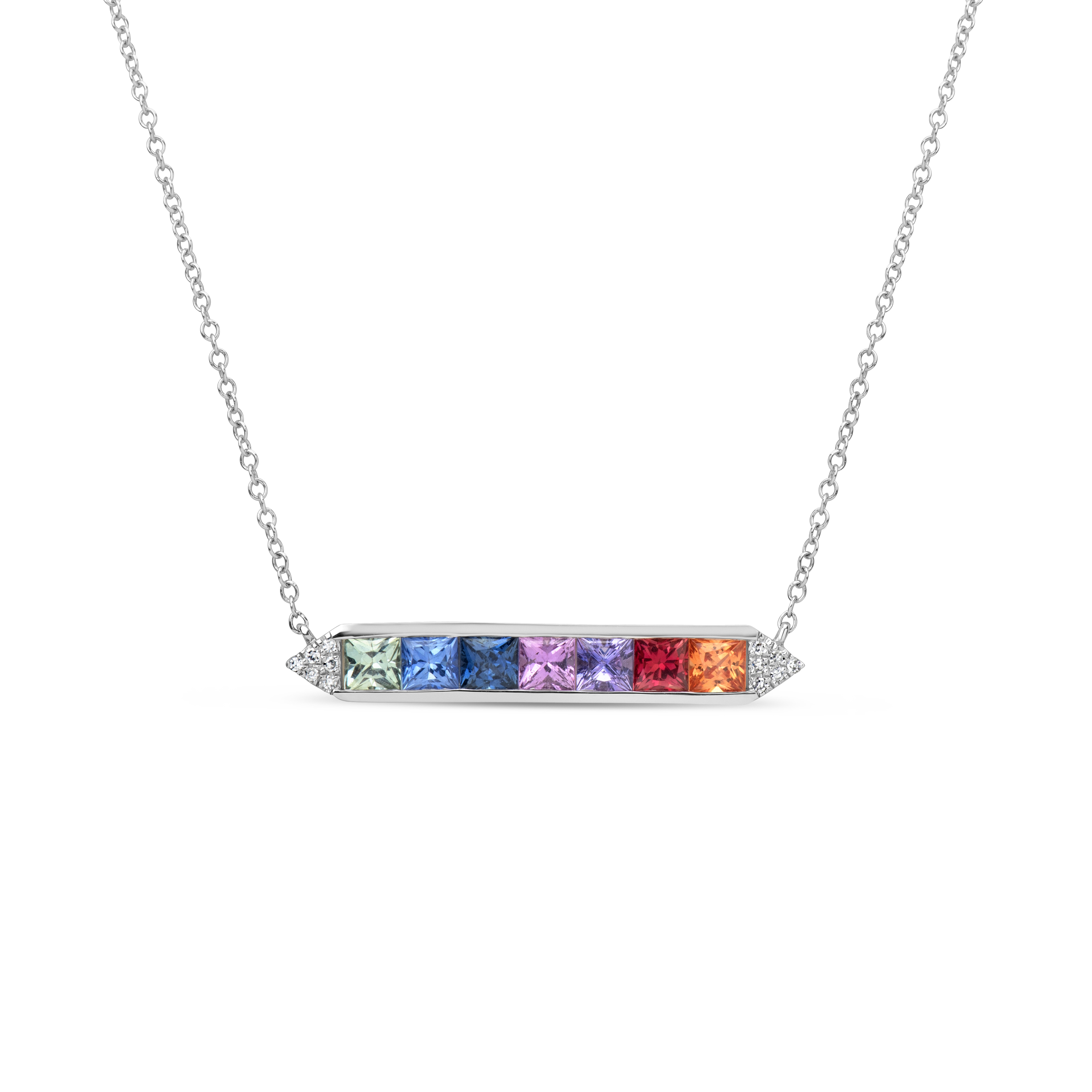 Rainbow Sapphire Bar and Diamond Necklace in Yellow Gold-READY | Anna and  Jane